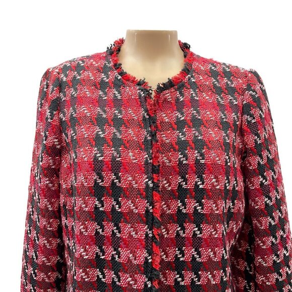 NWT Chicos Long Red Black Tweed Jacket Long Sleeve Open Front Houndstooth Size S - Picture 14 of 14